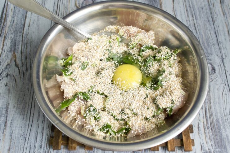 Adding a pinch of salt and a spoonful of oat bran to the cutlet mixture.