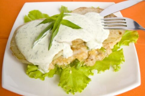 Minced Chicken Cutlets with Kohlrabi and Garlic Scapes