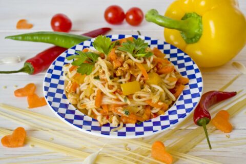 Spaghetti with Chicken and Vegetables