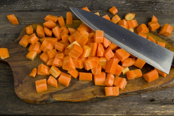 Peeled and chopped carrots ready to be added to the plov.