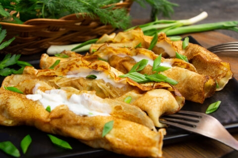 Savory Crepes with Cheese and Yogurt