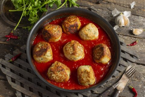 Large Italian-Style Chicken Meatballs in Tomato Sauce