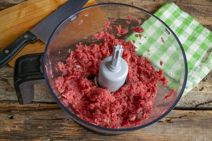 Adding Water for Juicier Ground Meat Grinding beef in a blender with a small amount of water to make it juicy.