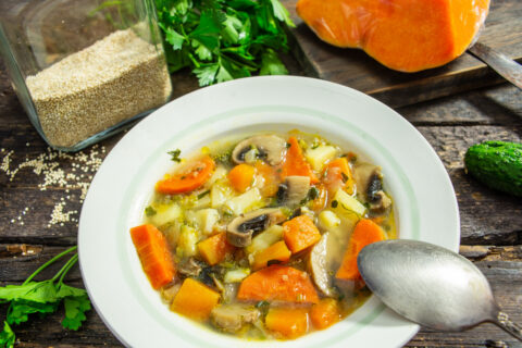 Mushroom Soup with Pumpkin and Quinoa