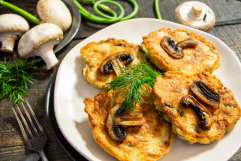 Mushroom Fritters with Garlic Scapes