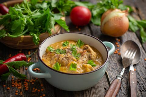 Tender Portuguese-Style Stewed Pork with Lentils