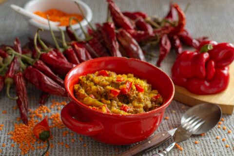 Fiery Chili con Carne with Red Lentils