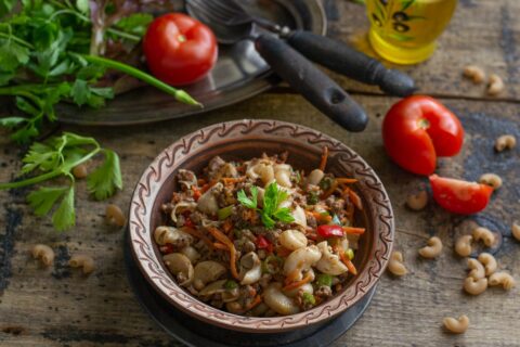 Spelt Horn Pasta with Beef — A Healthy Navy-Style Pasta