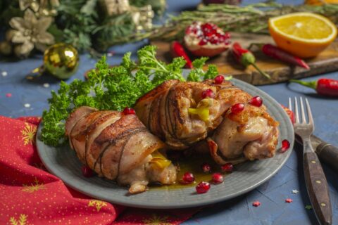 Juicy Chicken Rolls with Bacon in Orange Sauce