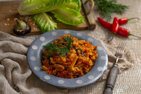 Pork with Eggplant — A Spicy Stew with Vegetables and Rice