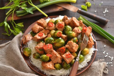 Chinese-Style Pork with Brussels Sprouts