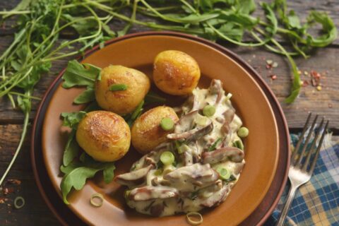 Pork Kidneys in Sour Cream with Onion and Potatoes