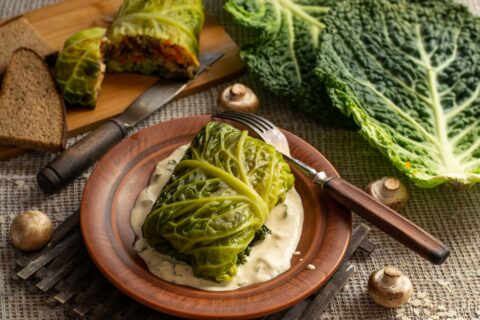 Vegetarian Golubtsy — Steamed Savoy Cabbage Rolls