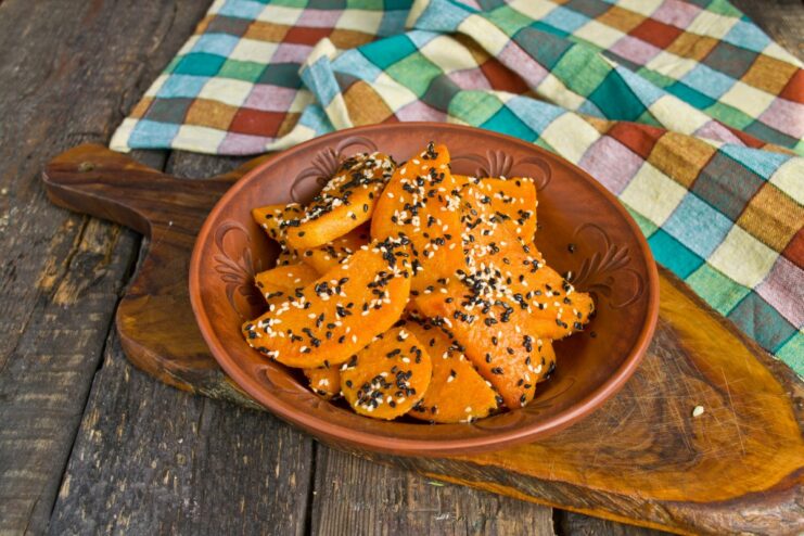 Ready to Serve: Hot Fried Sweet Potatoes A serving dish with freshly fried sweet potato, ready to be served hot.