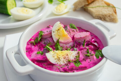 Kholodnik na Kefire — Cold Kefir Soup with Sausages