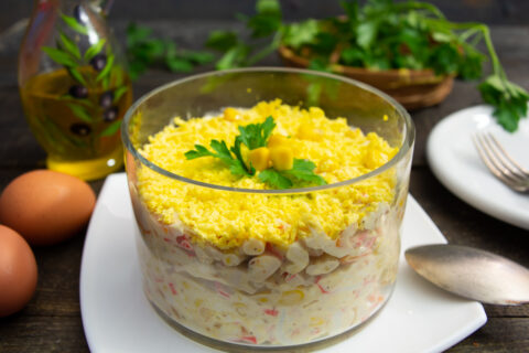 Imitation Crab Salad with Corn and Processed Cheese