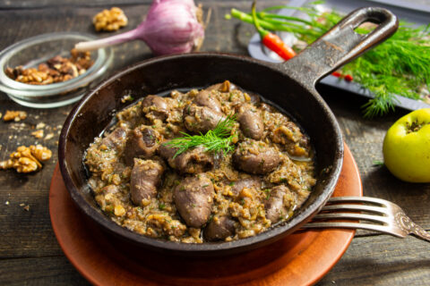Chicken Hearts Stewed in Walnut Sauce
