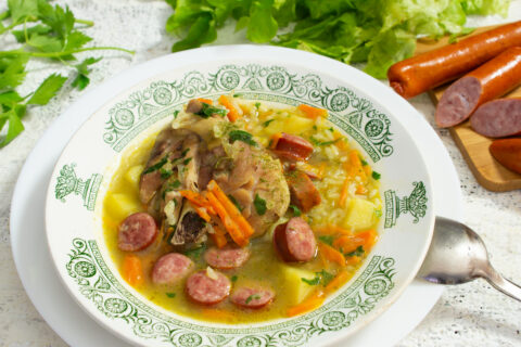 Chicken Soup with Rice and Sausages
