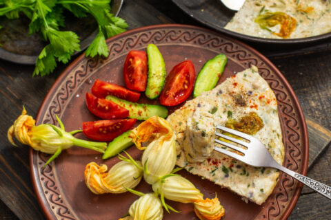 Arabic-Style Omelette with Chicken Fillet and Zucchini Flowers