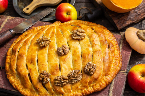 Pumpkin, Apple, and Walnut Pie