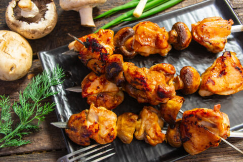 Shashlychki — Oven-Baked Chicken and Mushroom Skewers
