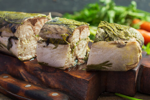 Boiled Mackerel Roll with Carrot Tops