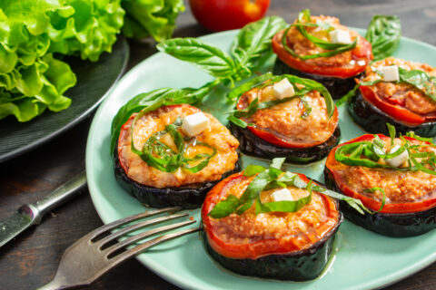 Baked Eggplant with Tomatoes and Farmer’s Cheese