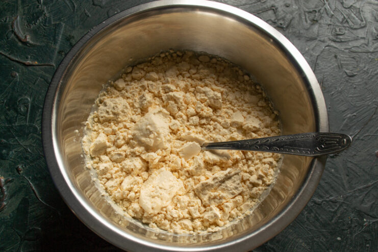 Making Blinchiki Batter Using Egg Powder as an Alternative to Fresh Eggs A bowl with egg powder and water, the first step in making the blinchiki batter.