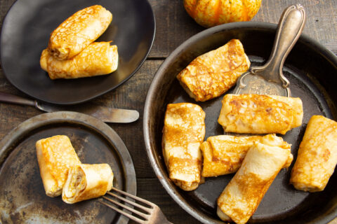 Bliny with Tvorog and Pumpkin — Thin Pancakes with Farmer’s Cheese