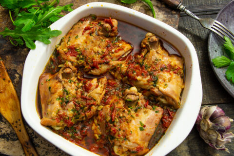 Homestyle Chakhokhbili — Georgian Chicken Stew with White Wine and Bell Peppers