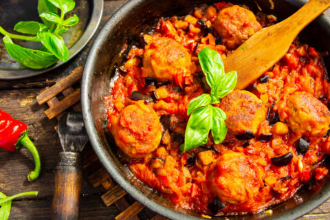 Meatballs with Eggplant in Tomato Sauce