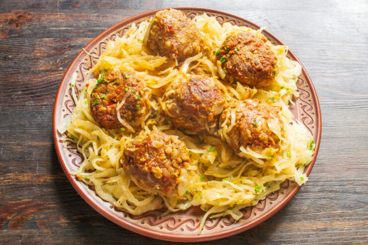 Enjoy Your Delicious Homemade Braised Cabbage with Meatballs! A close-up shot of the finished braised cabbage with meatballs, ready to be served.