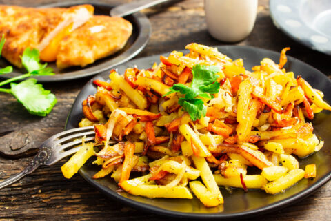 Fried Potatoes with Carrots and Onions