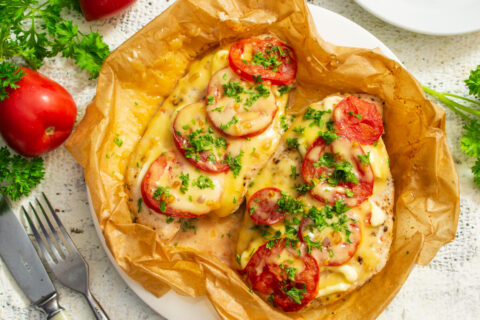 Pan-Fried Chicken Breast with Tomatoes and Cheese