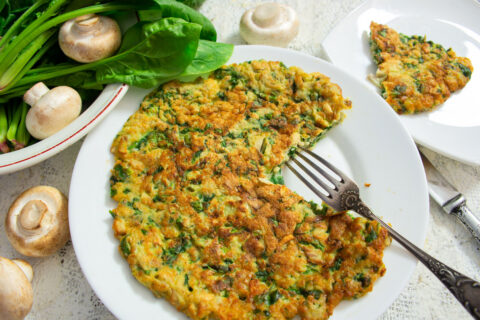 Ovsyanoblin with Mushrooms and Spinach — Savory Oatmeal Pancake