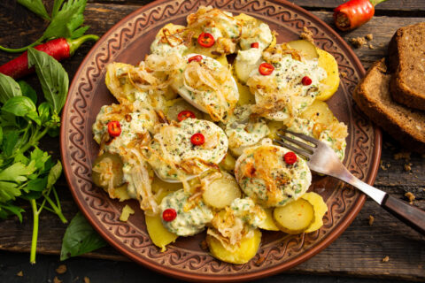 Polish Potato Salad with Fried Onions