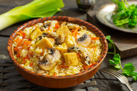 Rice with Tofu and Mushrooms