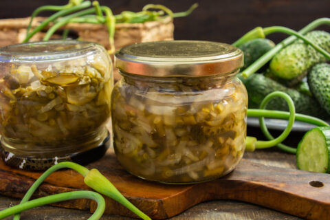 Cucumber and Garlic Scape Salad for Winter