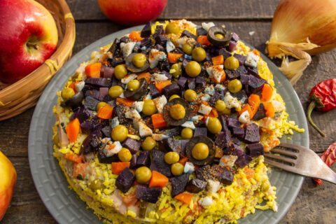 Salat Stolichny with Ham and Purple Carrots — Capital Salad Recipe