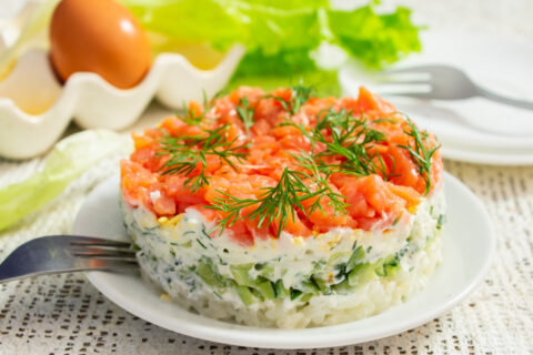 Layered Salad with Red Fish