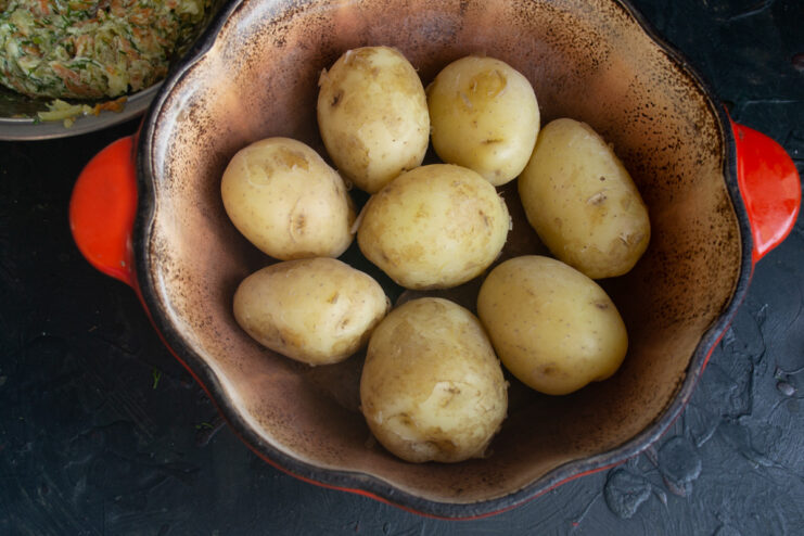 Boiling the Potatoes Until Tender Boiled new potatoes in a colander, ready for the next step.