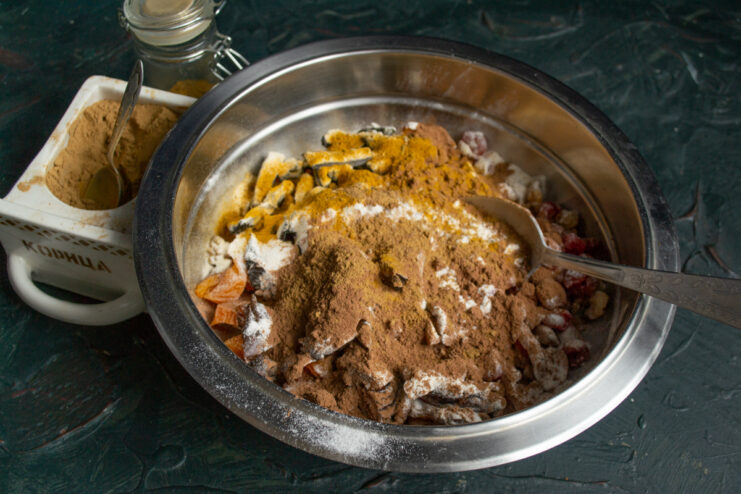 Aromatic spices Adding fresh spices to the dough bowl