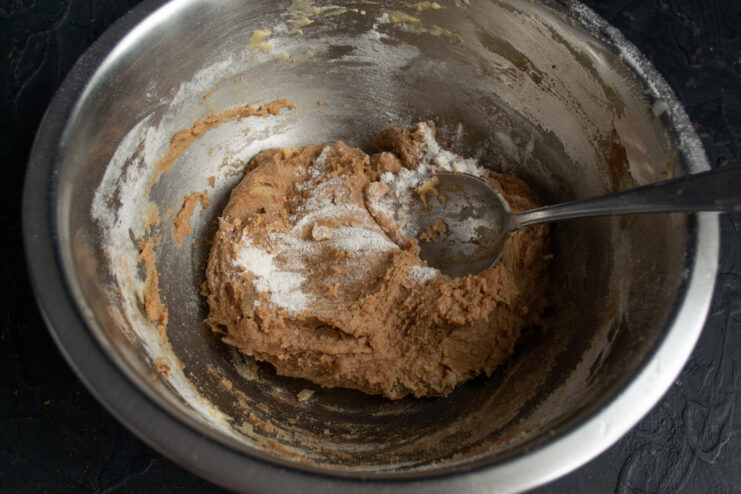Chilling the Dough Mixed soft chocolate dough in a bowl ready to be chilled
