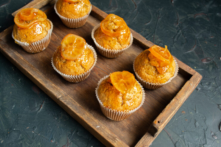 Serving The Muffins Finished honey and orange marmalade muffins ready to be served
