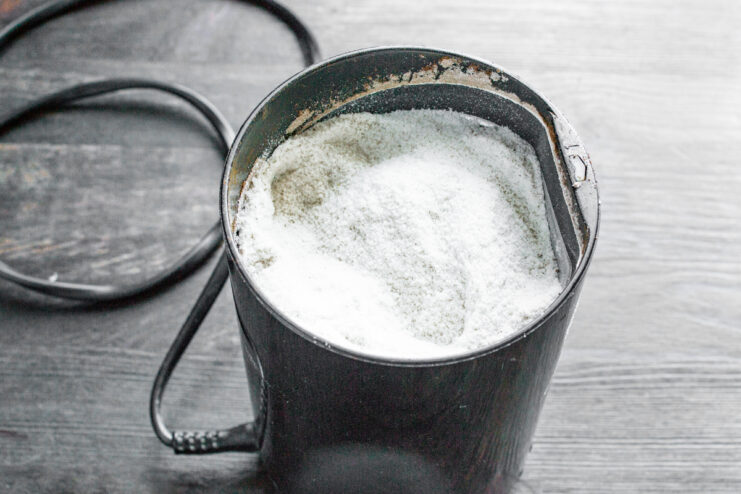 Making Rice Flour Grinding white rice in a coffee grinder to make flour