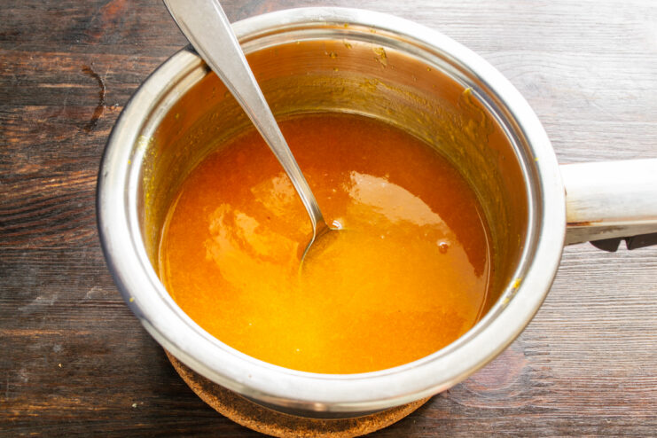 Making Apricot Puree Blending cooked apricots into a smooth puree with gelatin
