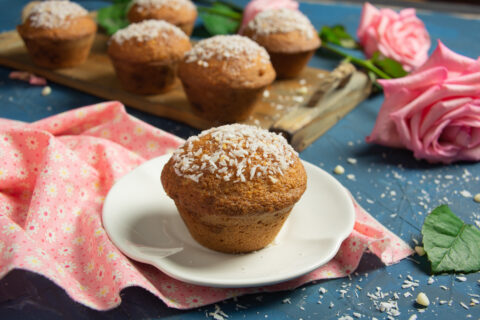 Almond Muffins with Coconut and White Chocolate