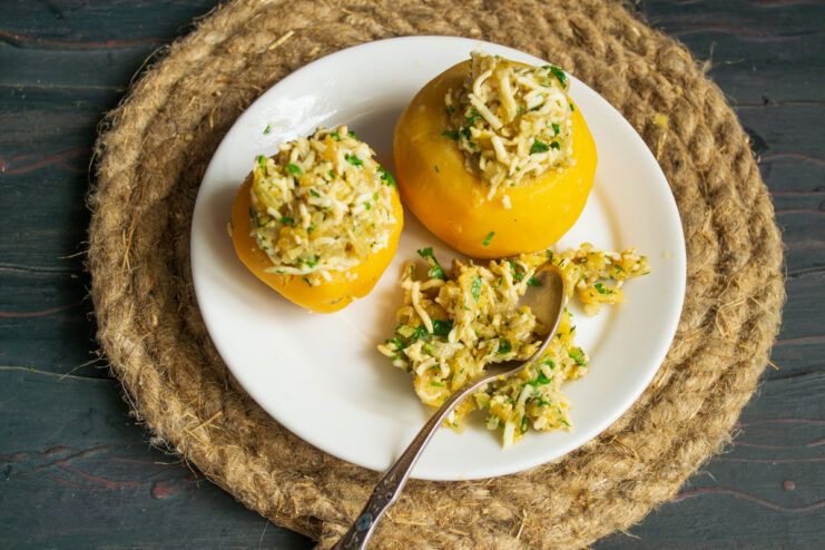 Stuffing the hollowed turnips with the prepared filling