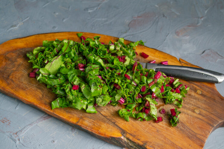 Preparing the Beet Greens Chopped beet greens on a cutting board