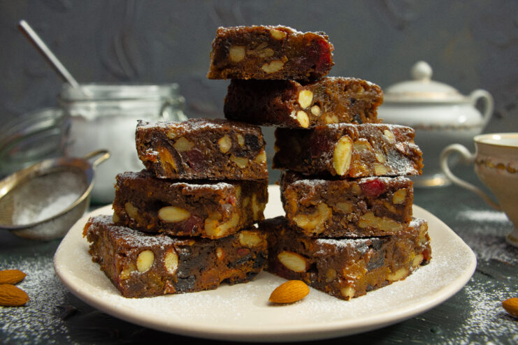 Sliced Italian panforte packed with nuts